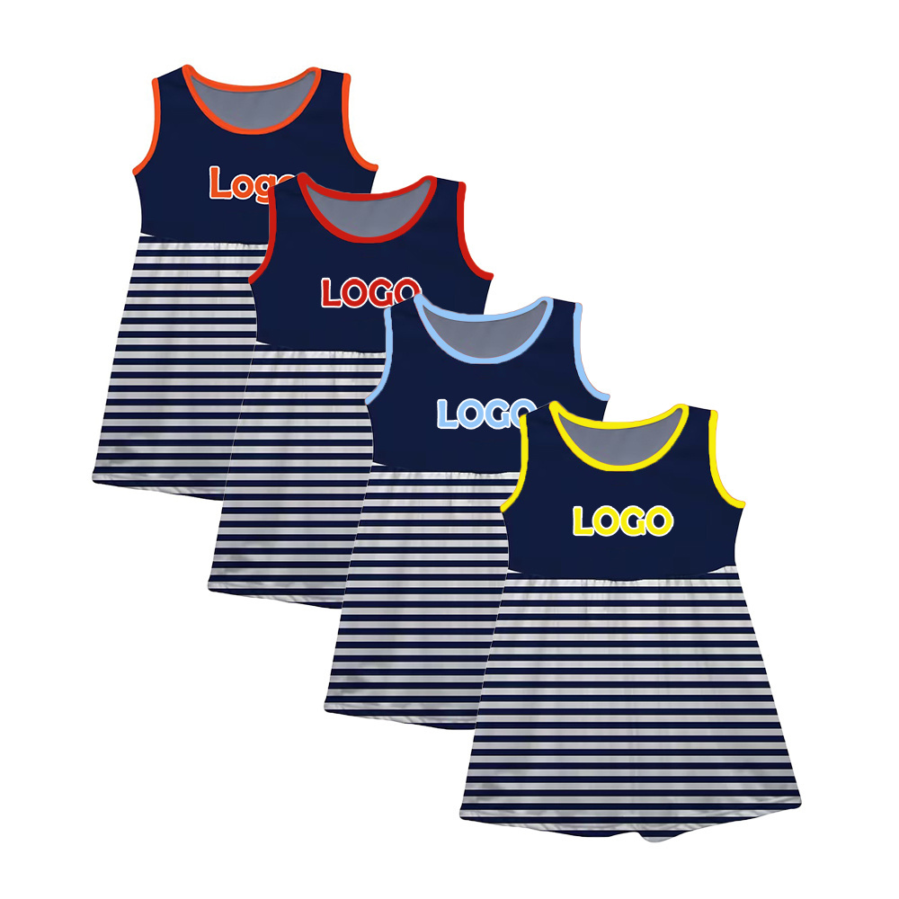 Boutique 2 piece navy blue and yellow cheerleader dress costume kids cotton cheerleading uniform suit