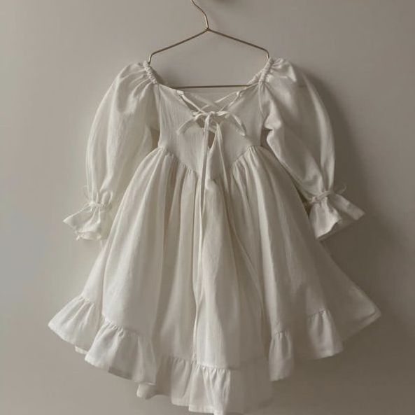 2023 Autumn High Quality Fashion Kids Wear White Long Sleeve Baby Dress Linen Cotton Girls Dresses