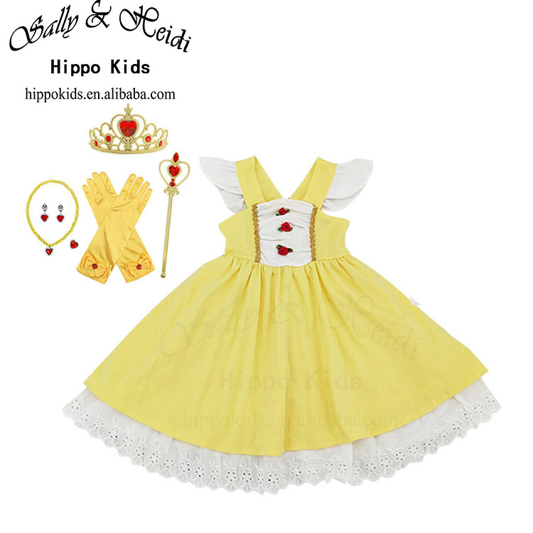 Hippo Kids Belle princess dress for 0-7-12 year old girl soft cotton princess party dress