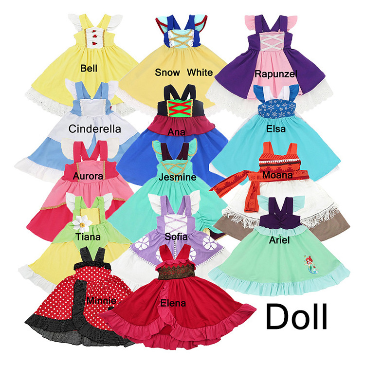 Fast shipping Boutique girls cotton princess inspired dresses matched doll dress boys T shirt kids sibling clothes