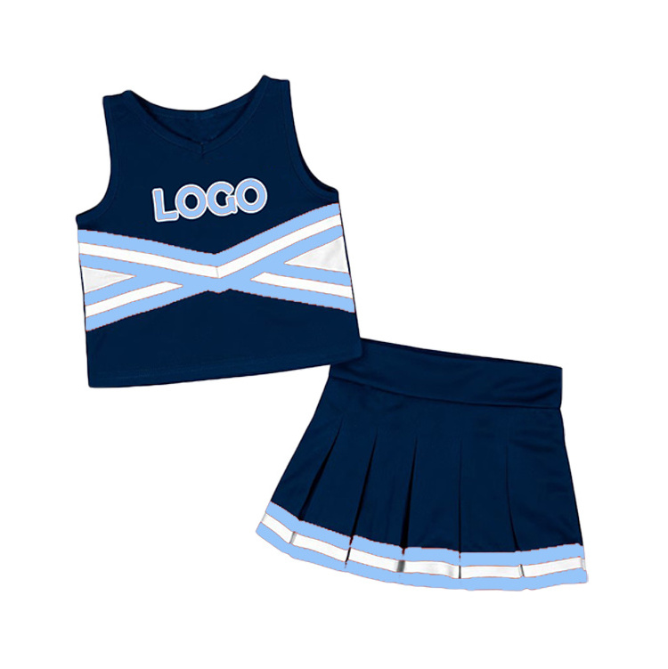 Boutique 2 piece navy blue and yellow cheerleader dress costume kids cotton cheerleading uniform suit