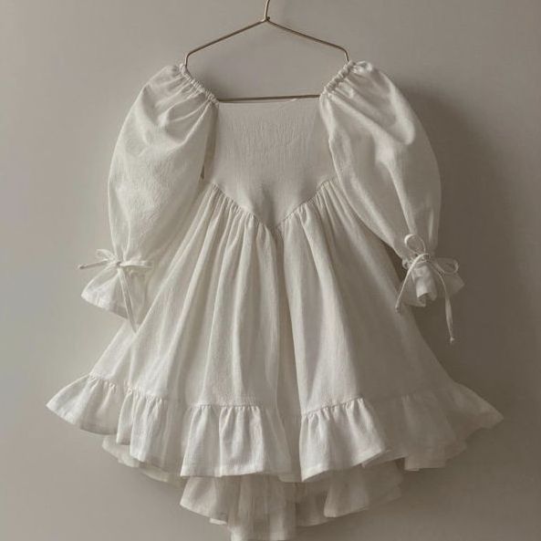 2023 Autumn High Quality Fashion Kids Wear White Long Sleeve Baby Dress Linen Cotton Girls Dresses