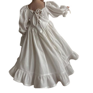 2023 Autumn High Quality Fashion Kids Wear White Long Sleeve Baby Dress Linen Cotton Girls Dresses