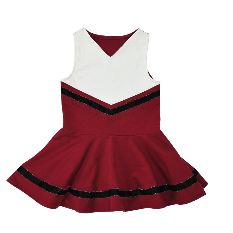 Little Kids Wholesale Latest Girls Sleeveless Dress Girl Cheerleader Skirt Costume Custom Golden Trim Cheerleading Uniforms