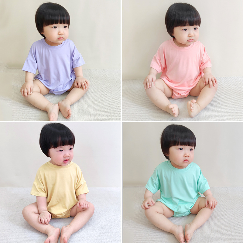 Wholesale Summer Blank Clothes 6 Colors Baby Bubble Romper Bodysuit Solid Color Short Sleeve Chunky Oversized Baby Bubble Romper