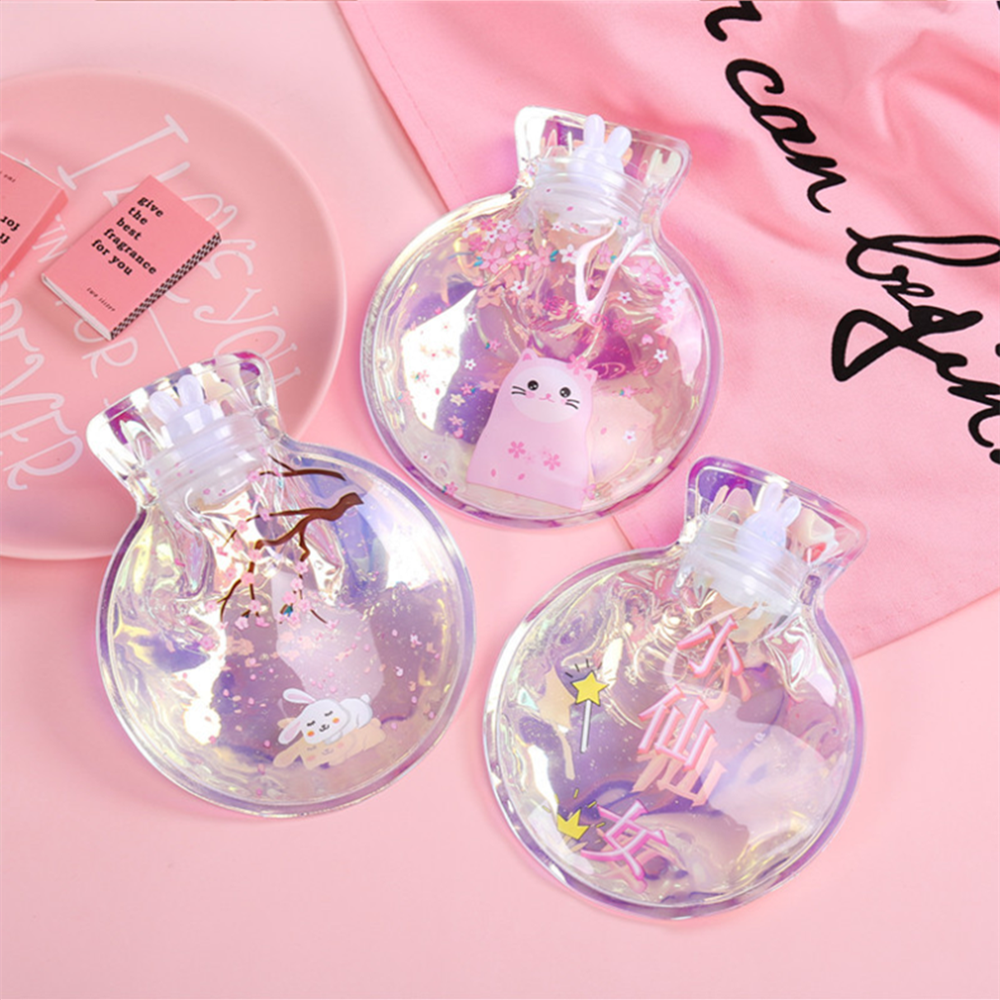 Customized Cute Cartoon PVC Laser Transparent Mini Hot Water Bag Hand Warmer Hot Water Bottle