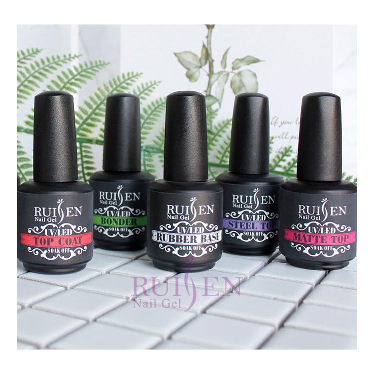 Ruisen Hipsterr Hema Free Rubber Base Flakes Gel Nail Polish Top Coat And Base Coat Bonder Gel Polish