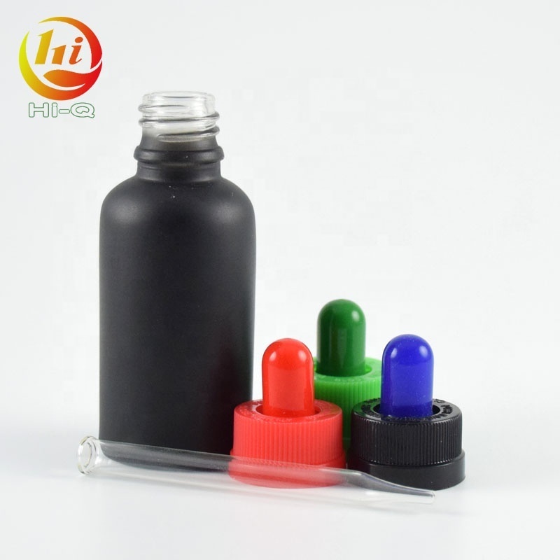 empty 30ml frosted black matte glass bottle 1 oz essential beard oil dropper bottle with child proof cap