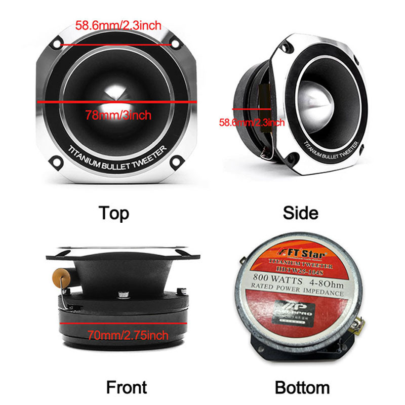 3 inch 800W Auto Speaker Audio High Quality Full Range Frequency Speaker Titanium Bullet Tweeter