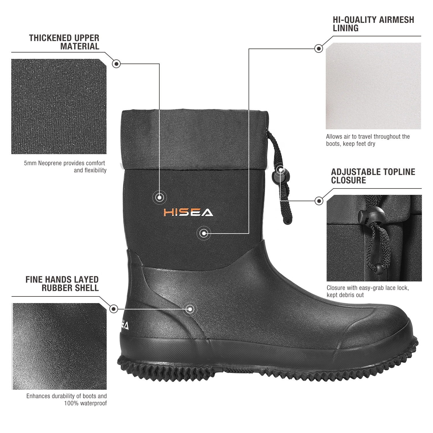 Ankle-Height Rain Boots Rubber Garden Shoes Waterproof Muck Riding Boots Neoprene Outdoor Work Boots for Men