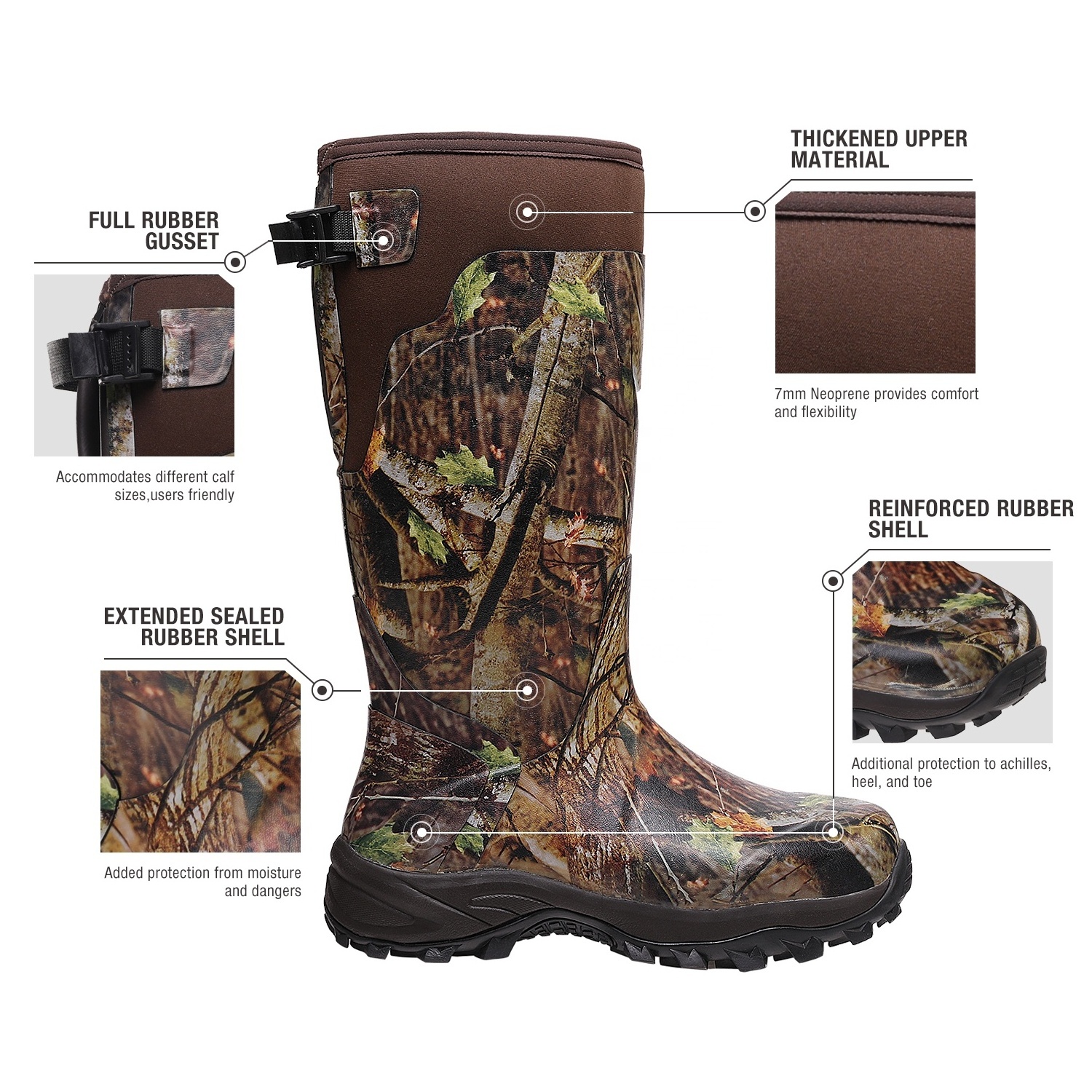 Hunting Boots for Men Waterproof Insulated Rubber Rain Boots Neoprene Muck Mens Boots