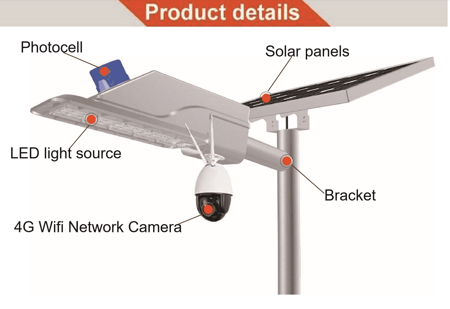 Smart City Farola Solar Intelligent Sensor Wifi Camera Solar Led Street Light Super High Lumen IP67 Waterproof with CCTV 4G 150W