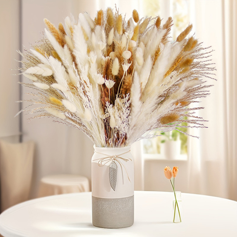 Hot Sale Dried Flower Bouquet Wheat Golden Ball Octagonal Bunny Rabbit Tail Grass Lovegrass Pampas Grass For Home Wedding Decor