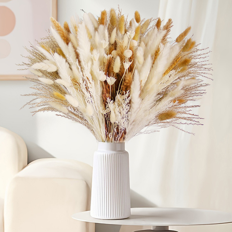 Hot Sale Dried Flower Bouquet Wheat Golden Ball Octagonal Bunny Rabbit Tail Grass Lovegrass Pampas Grass For Home Wedding Decor