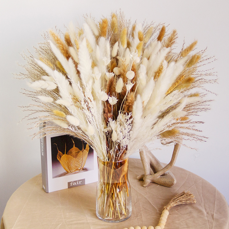 Hot Sale Dried Flower Bouquet Wheat Golden Ball Octagonal Bunny Rabbit Tail Grass Lovegrass Pampas Grass For Home Wedding Decor