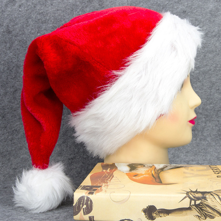 2023 Hot Sell Christmas Hat Plush Thickened Foldable Santa Claus Classic Red Xmas Hats For Adults