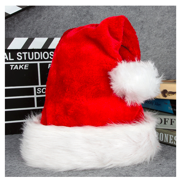 2023 Hot Sell Christmas Hat Plush Thickened Foldable Santa Claus Classic Red Xmas Hats For Adults