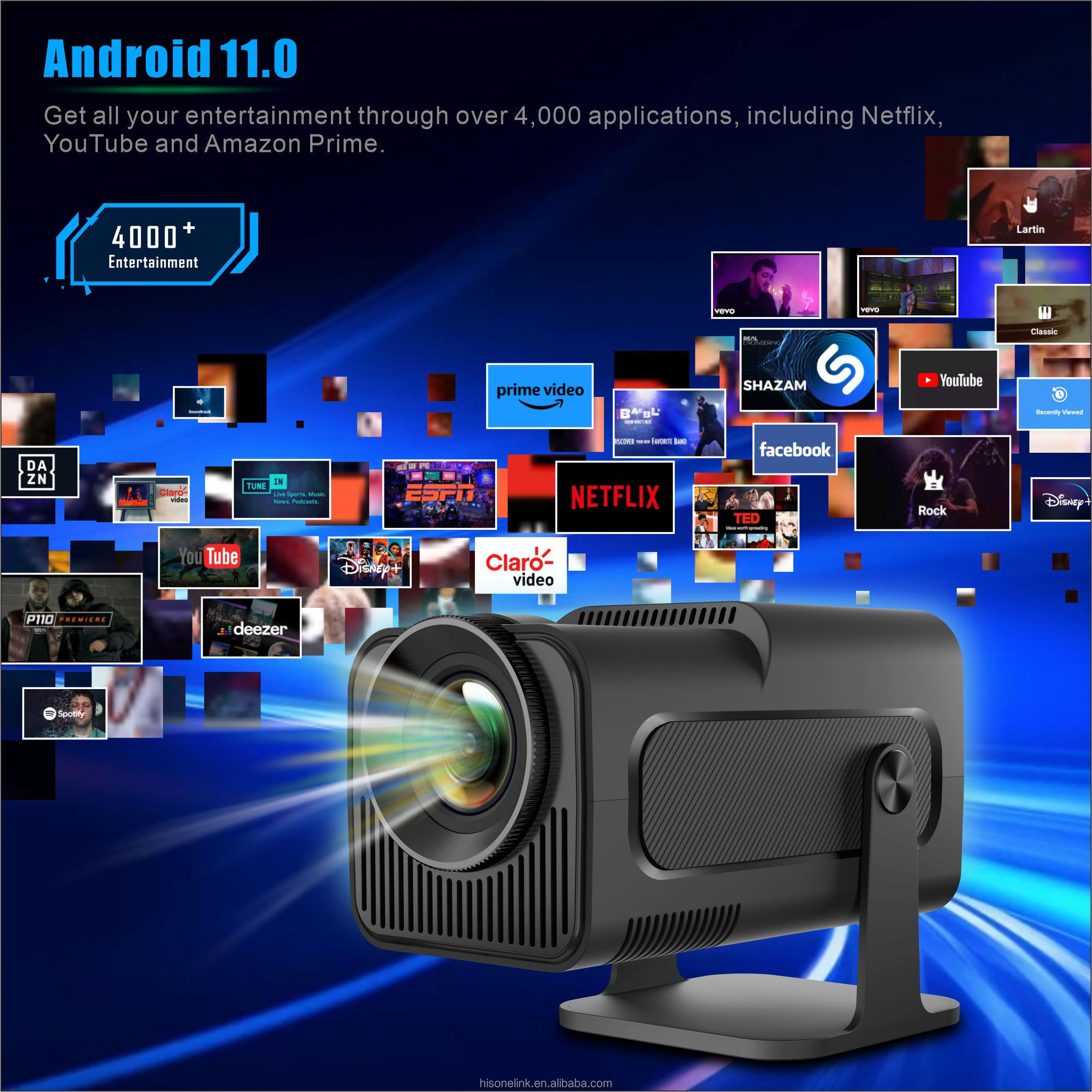 2024 New Projector HY320 Dual WiFi6 1920*1080P 4K Android11 Allwinner H713 BT5.0 Outdoor portable Projetor