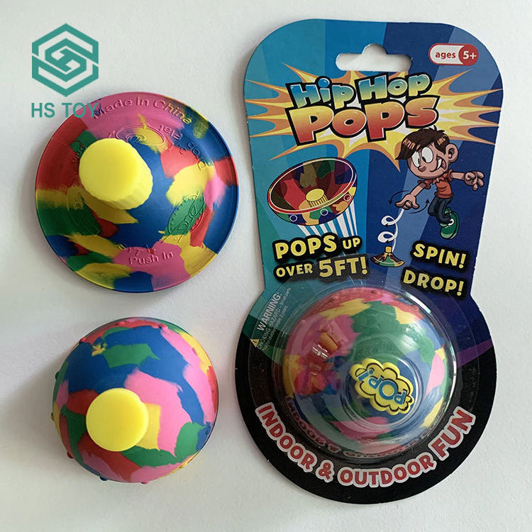 HS Anti Stress Pop Up Jumping Half Ball Sports Spinning Top Silicone Rubber Bouncy Ball For Kids