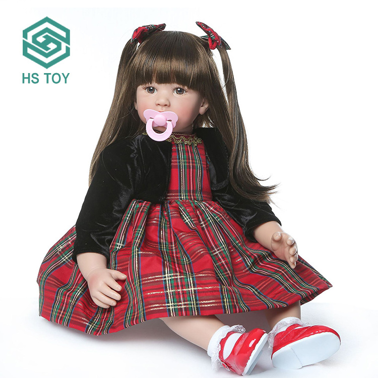 HS 55CM Fashion Body Long Hair Princess Girl Realistic Silicone Big Reborn Baby Doll For Sale