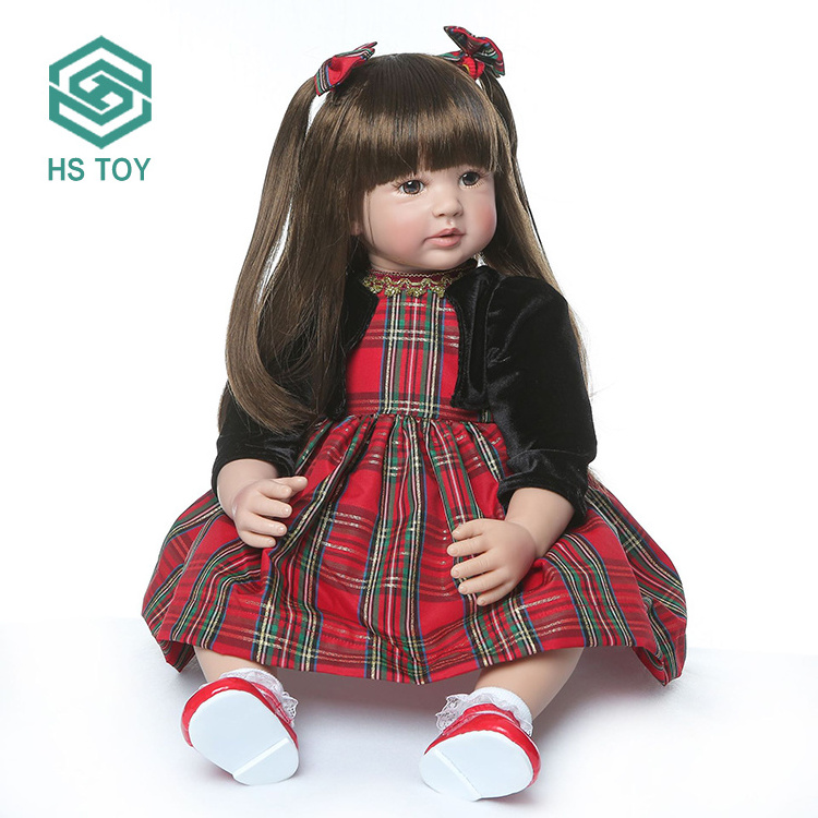 HS 55CM Fashion Body Long Hair Princess Girl Realistic Silicone Big Reborn Baby Doll For Sale