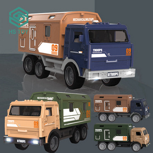 HS Coches Militares Medical Transport Truck Model Die Cast Pull Back Metal Army Cars Toy With Music Light