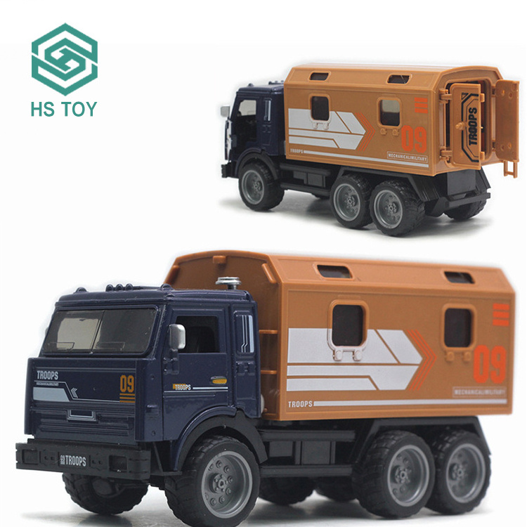 HS Coches Militares Medical Transport Truck Model Die Cast Pull Back Metal Army Cars Toy With Music Light