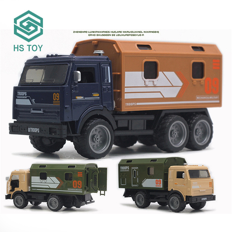 HS Coches Militares Medical Transport Truck Model Die Cast Pull Back Metal Army Cars Toy With Music Light