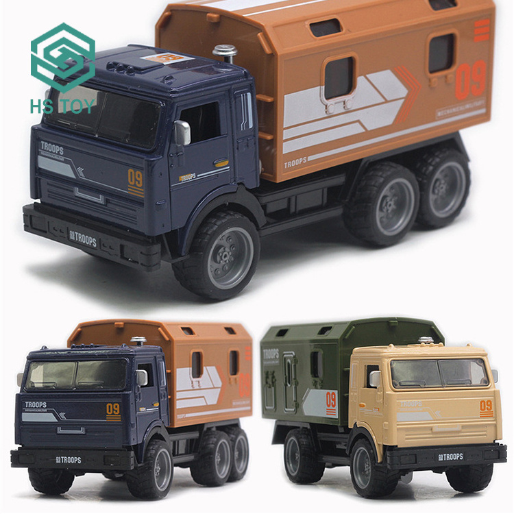 HS Coches Militares Medical Transport Truck Model Die Cast Pull Back Metal Army Cars Toy With Music Light