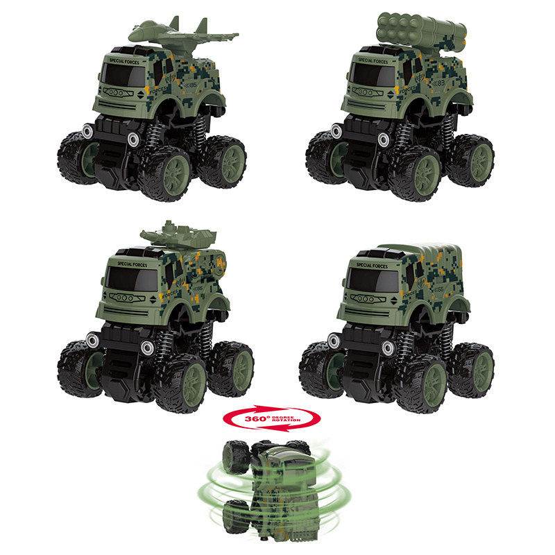 4PCS Small Die Cast Engineering Truck Model 360 Rotation Stunt Vehicle Toys Double inertia Friction Power Cars