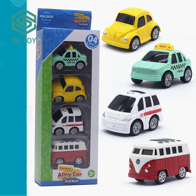 HS Wholesale Cartoon Mini Metal Free Wheel School Bus Car Die Cast Vehicle Toy With Pull Back