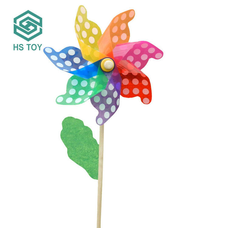 HS 43CM Garden Decoaitive Cheap Flower Pinwheel Kids Toy In Wood Stick Windmill Plastic For Sale