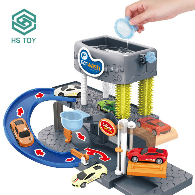 HS Simulation Alloy Parking DIY Slot Set Kids Changed Color Die Cast Car Wash Children Toy 2023