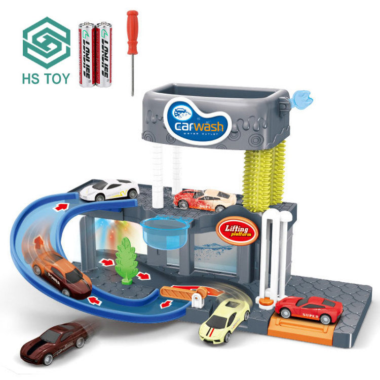 HS Simulation Alloy Parking DIY Slot Set Kids Changed Color Die Cast Car Wash Children Toy 2023