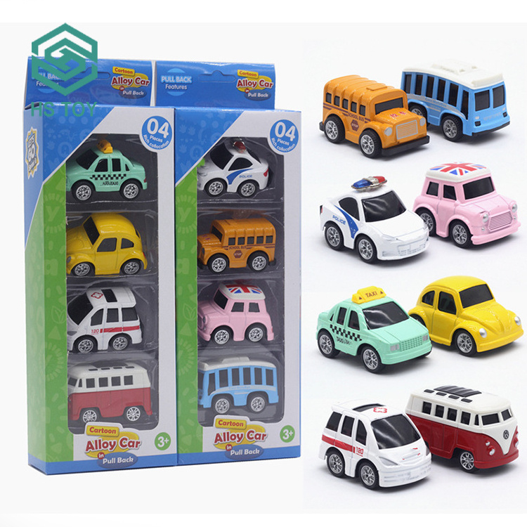 HS Wholesale Cartoon Mini Metal Free Wheel School Bus Car Die Cast Vehicle Toy With Pull Back