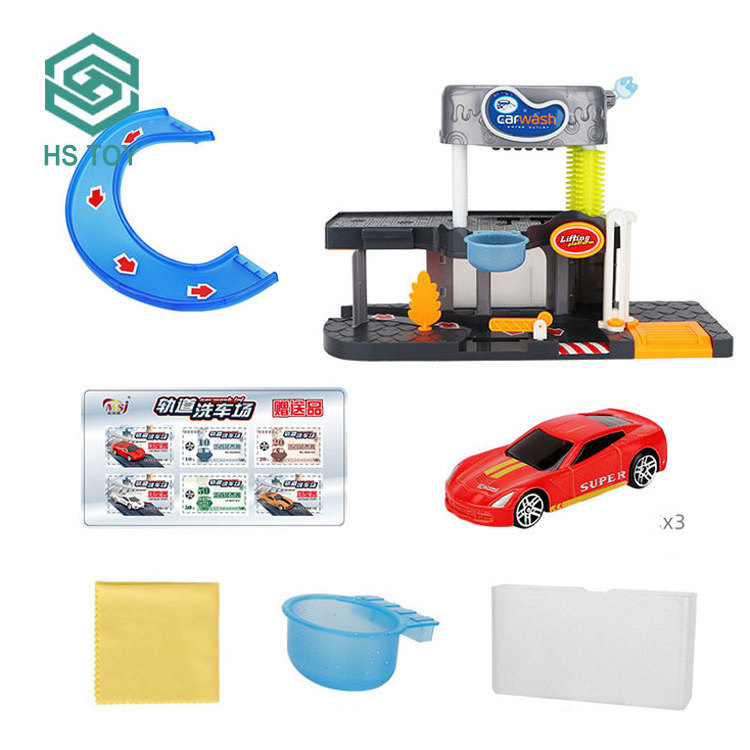 HS Simulation Alloy Parking DIY Slot Set Kids Changed Color Die Cast Car Wash Children Toy 2023