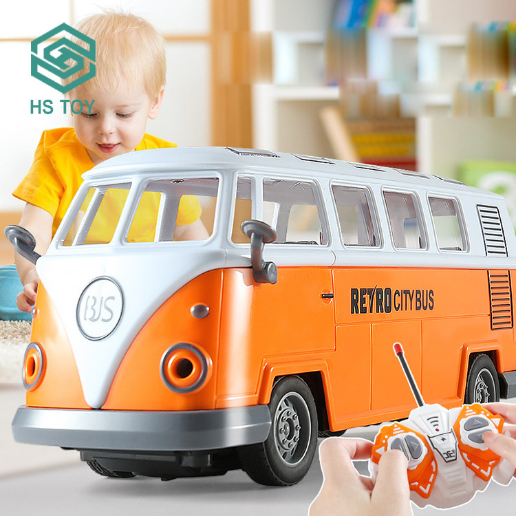 HS 4 Channel Remote Control Vehicle Light Double Decker Layer RC School Bus Toy For Kids