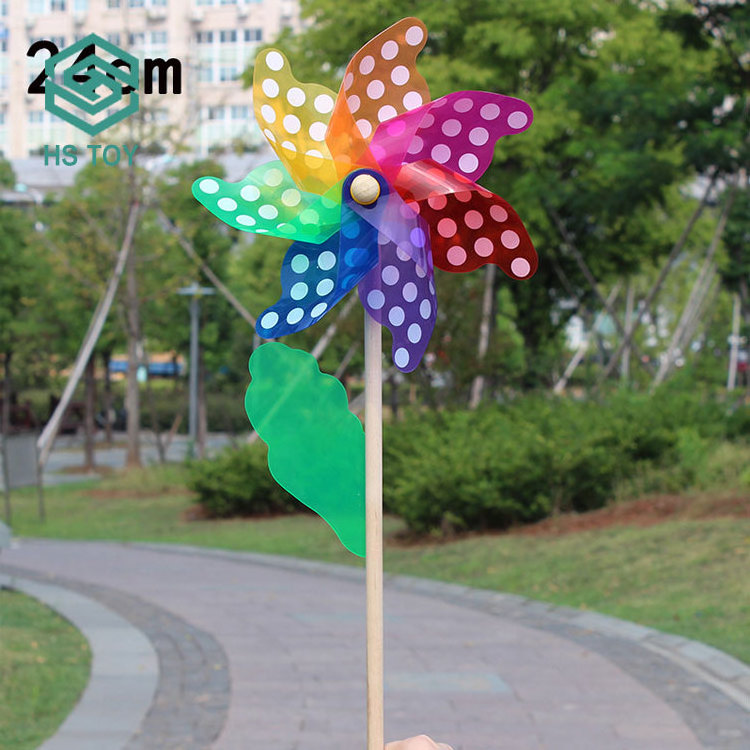 HS 43CM Garden Decoaitive Cheap Flower Pinwheel Kids Toy In Wood Stick Windmill Plastic For Sale