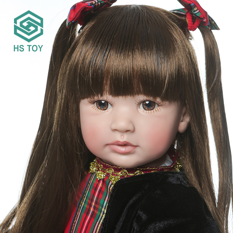 HS 55CM Fashion Body Long Hair Princess Girl Realistic Silicone Big Reborn Baby Doll For Sale