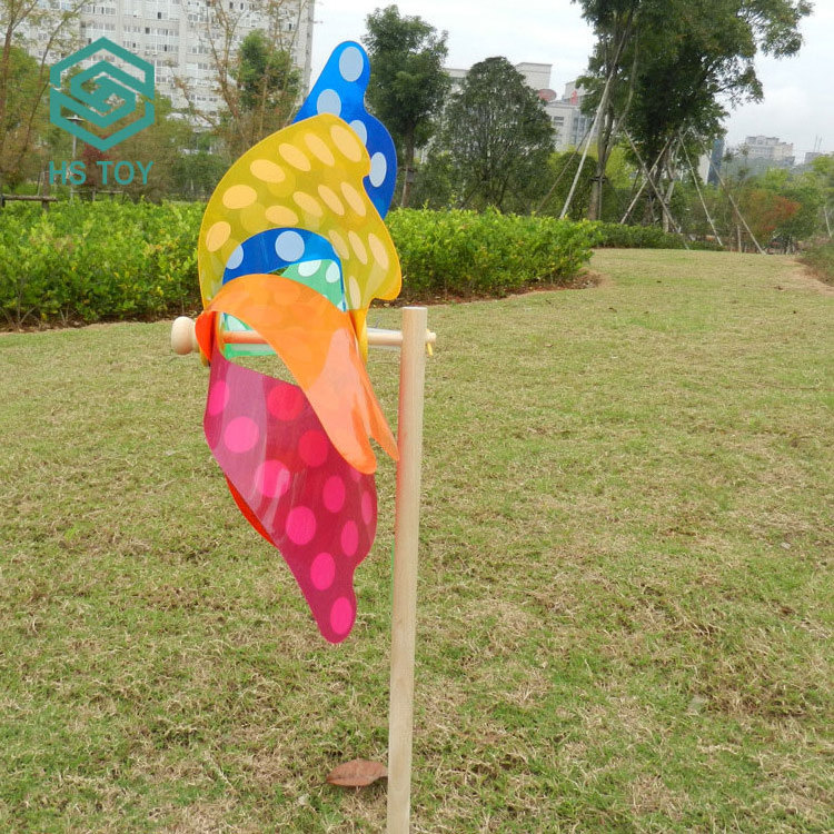 HS 43CM Garden Decoaitive Cheap Flower Pinwheel Kids Toy In Wood Stick Windmill Plastic For Sale