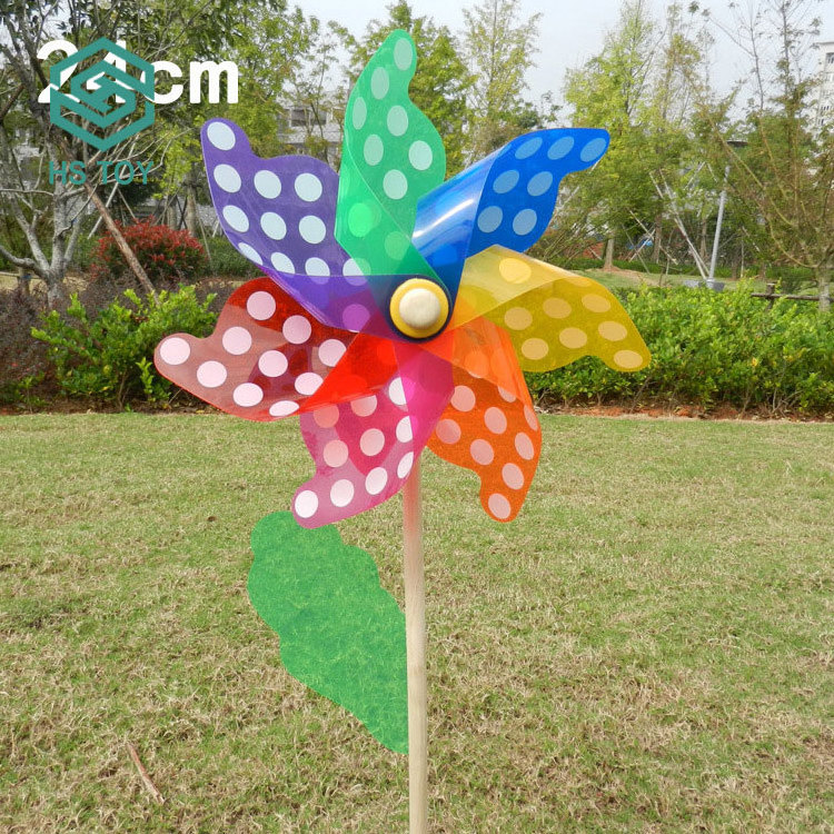 HS 43CM Garden Decoaitive Cheap Flower Pinwheel Kids Toy In Wood Stick Windmill Plastic For Sale