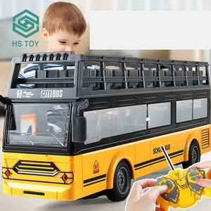 HS 4 Channel Remote Control Vehicle Light Double Decker Layer RC School Bus Toy For Kids