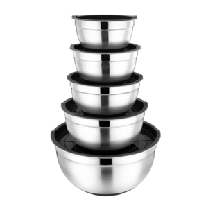 Mixing Bowls with Lids Black Stainless Steel with Plastic Lids Non-Slip Silicone Base