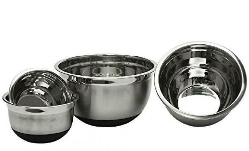 Mixing Bowls with Lids Black Stainless Steel with Plastic Lids Non-Slip Silicone Base