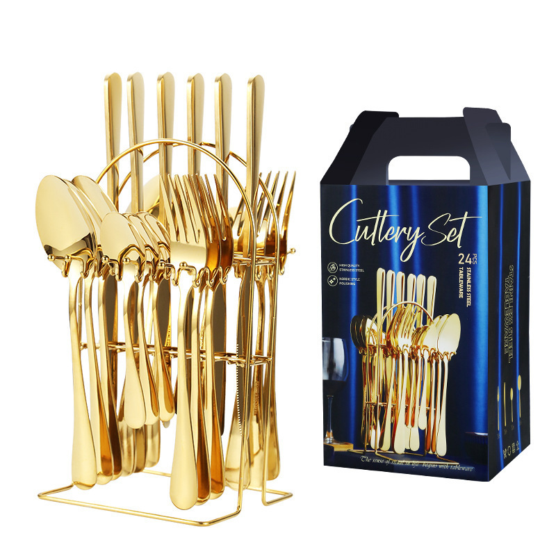 24pcs Golden Luxury High Quality Kits Dishwasher Safe Flatware Fork Knife Spoon 18/10 Stainless Steel Cutlery Set For Wedding