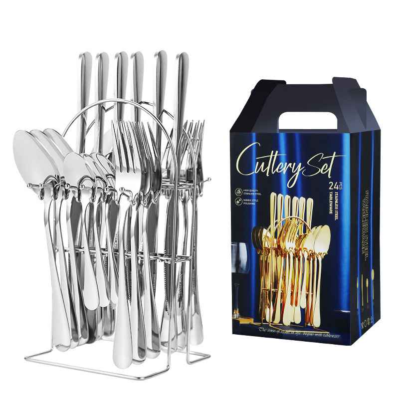 24pcs Golden Luxury High Quality Kits Dishwasher Safe Flatware Fork Knife Spoon 18/10 Stainless Steel Cutlery Set For Wedding