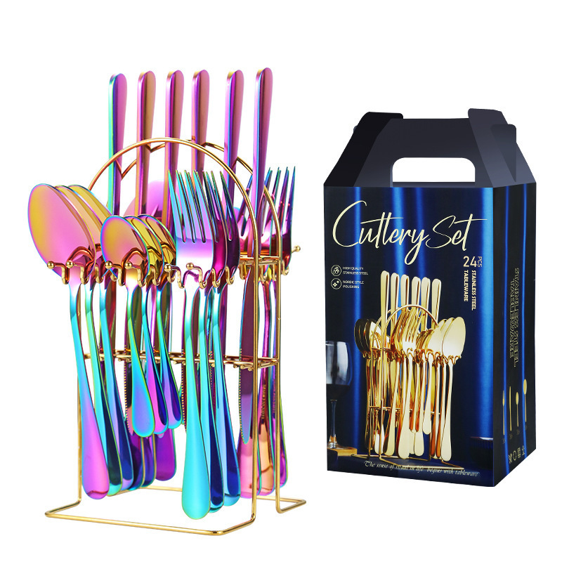 24pcs Golden Luxury High Quality Kits Dishwasher Safe Flatware Fork Knife Spoon 18/10 Stainless Steel Cutlery Set For Wedding