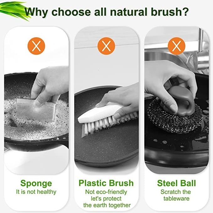 Kitchen Wooden Cleaning Scrubber Natural Sisal Mini Dish Brush Natural Scrub Brush Bristles Bamboo Dish Scrub Brushes