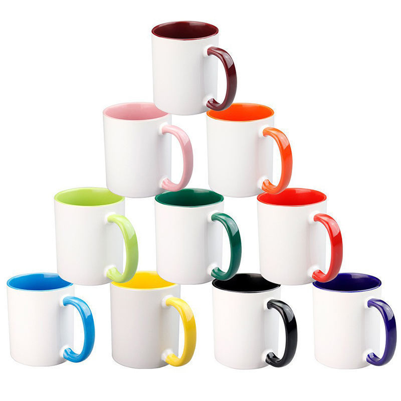 11 Oz Two Tone Mug Ceramic Coffee Milk Cups Handle Solid Color Inside Coffee Mugs Customizable Sublimation Printing