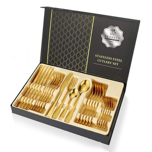 Portable travel gold spoons forks knives stainless steel hotel cutlery with box 24pcs high quality Flatware Sets